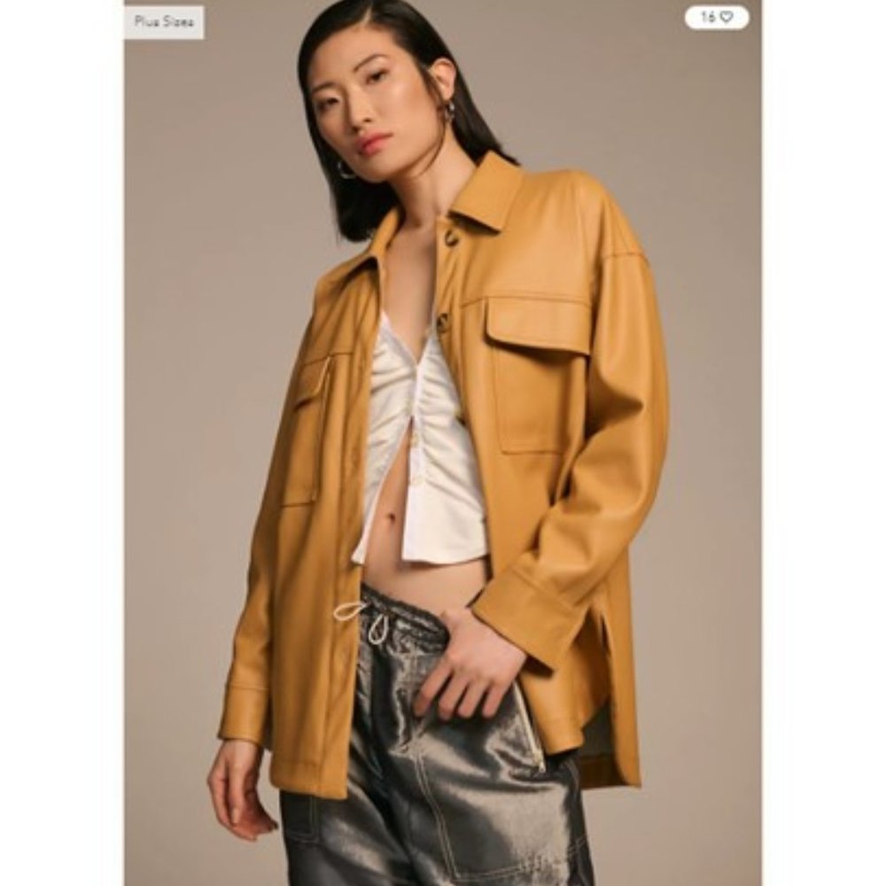 NWT-Anthropologie Maeve Faux Leather Shirt Jacket - L